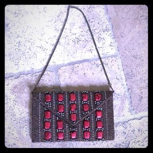 Pink Pewter Bead Stone Crystal Clutch